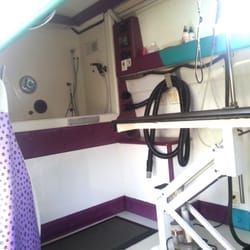 The bathing tub inside the grooming van